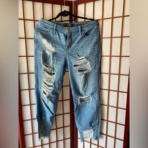 Hollister Light Wash Distressed High Rise Slim Straight Jeans Size 13R